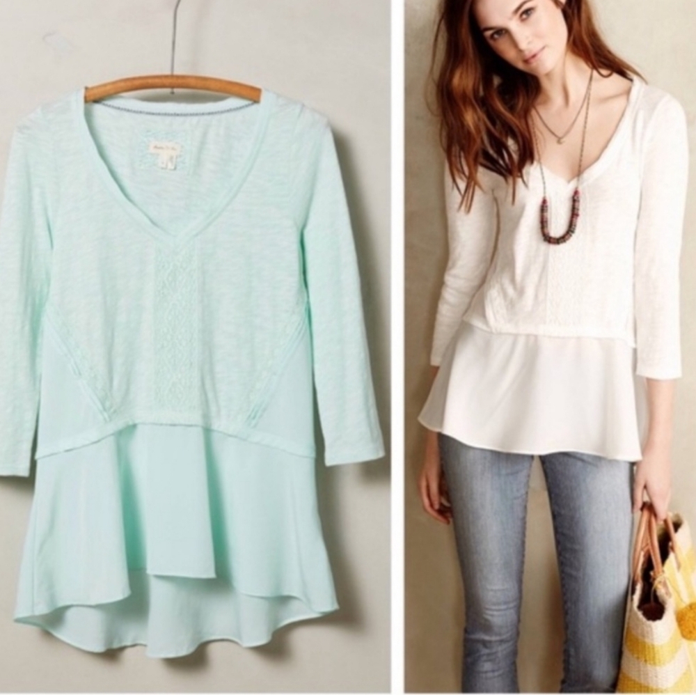 Meadow Rue Mint Green Lace Peplum Chiffon Top Medium